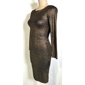 ALICE + OLIVIA Bronze Stretch Cocktail Dress Embellished Back Lace Zip Sz XS